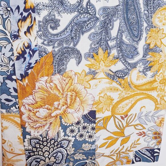 Boston Proper Patchwork Wide Leg Pants Linen 4 Arizona Paisley Floral Side Slits - Picture 2 of 13